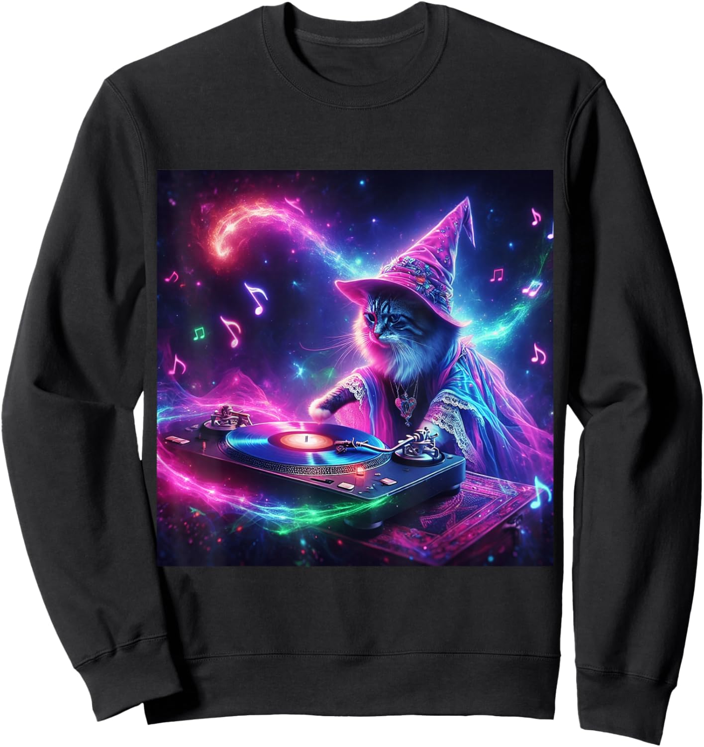 PLUR DJ Vibes Trippy Cat Festival EDM Rave Essential Novelty Sweatshirt - Sweatshirt | Black