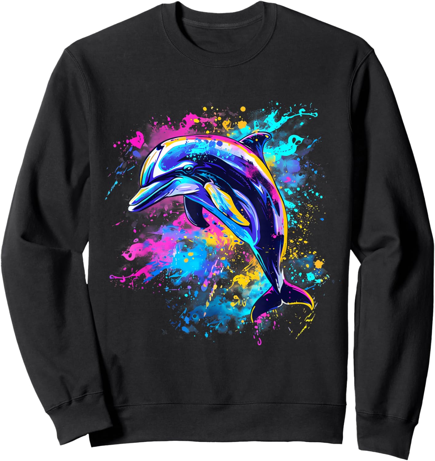 Dolphin Watercolor Motif Sea Ocean Animal Dolphin Lover Sweatshirt - Sweatshirt | Black