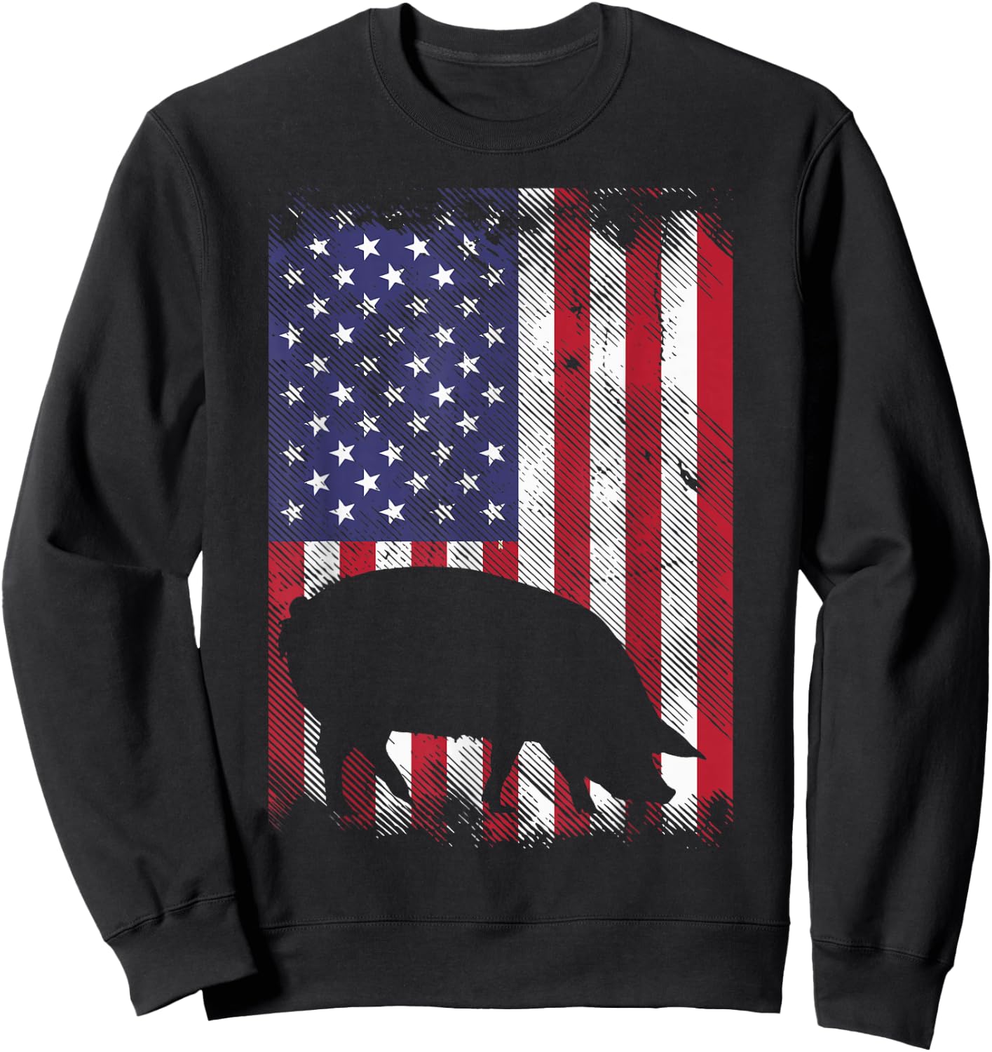 American Flag Pig Vintage Farm Animal Patriotic Farmer Gift Small Sweatshirt - Sweatshirt | Black