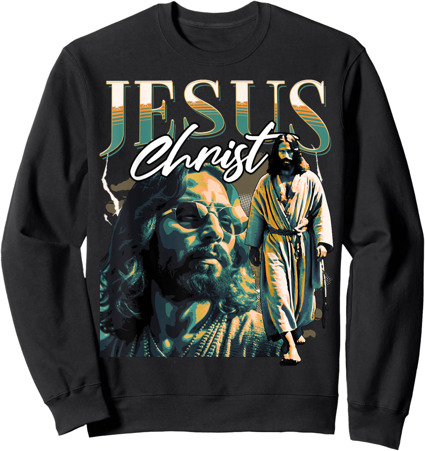 Jesus Christ Meme Retro 90s Bootleg Rap Merch Style Sweatshirt - Sweatshirt | Black