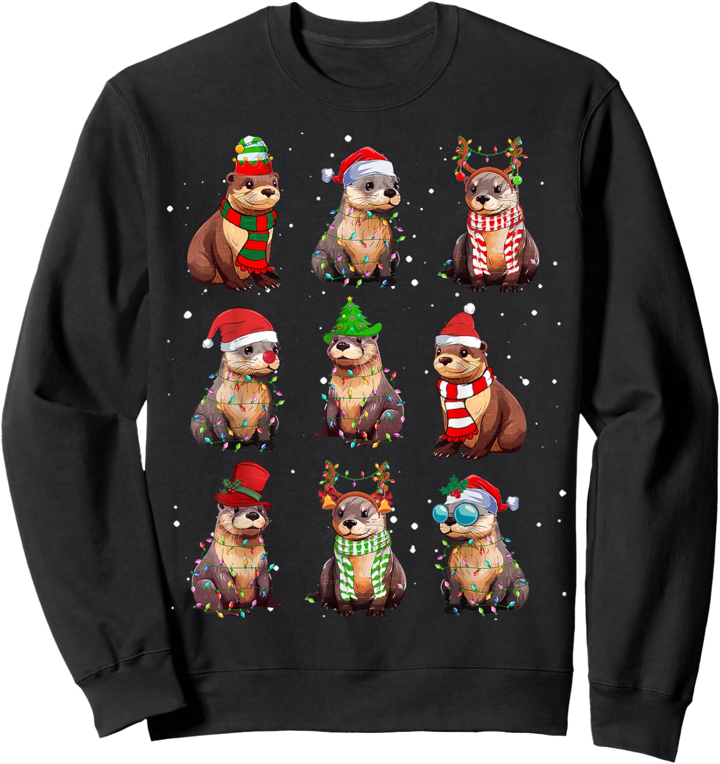 Otters Christmas Lights Decoration Funny Sea Otter Xmas Gift Sweatshirt - Sweatshirt | Black
