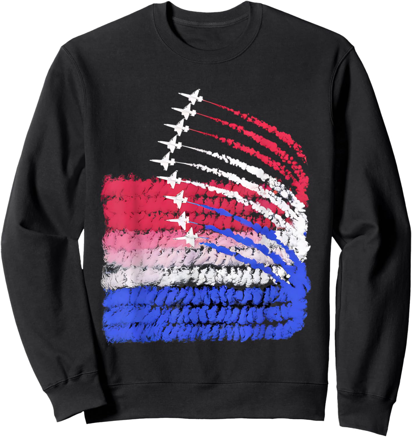 USA Flag Fighter Jets Patriotic Red Blue White 4th of July Women Kids Men Sweatshirt - Sweatshirt | Black