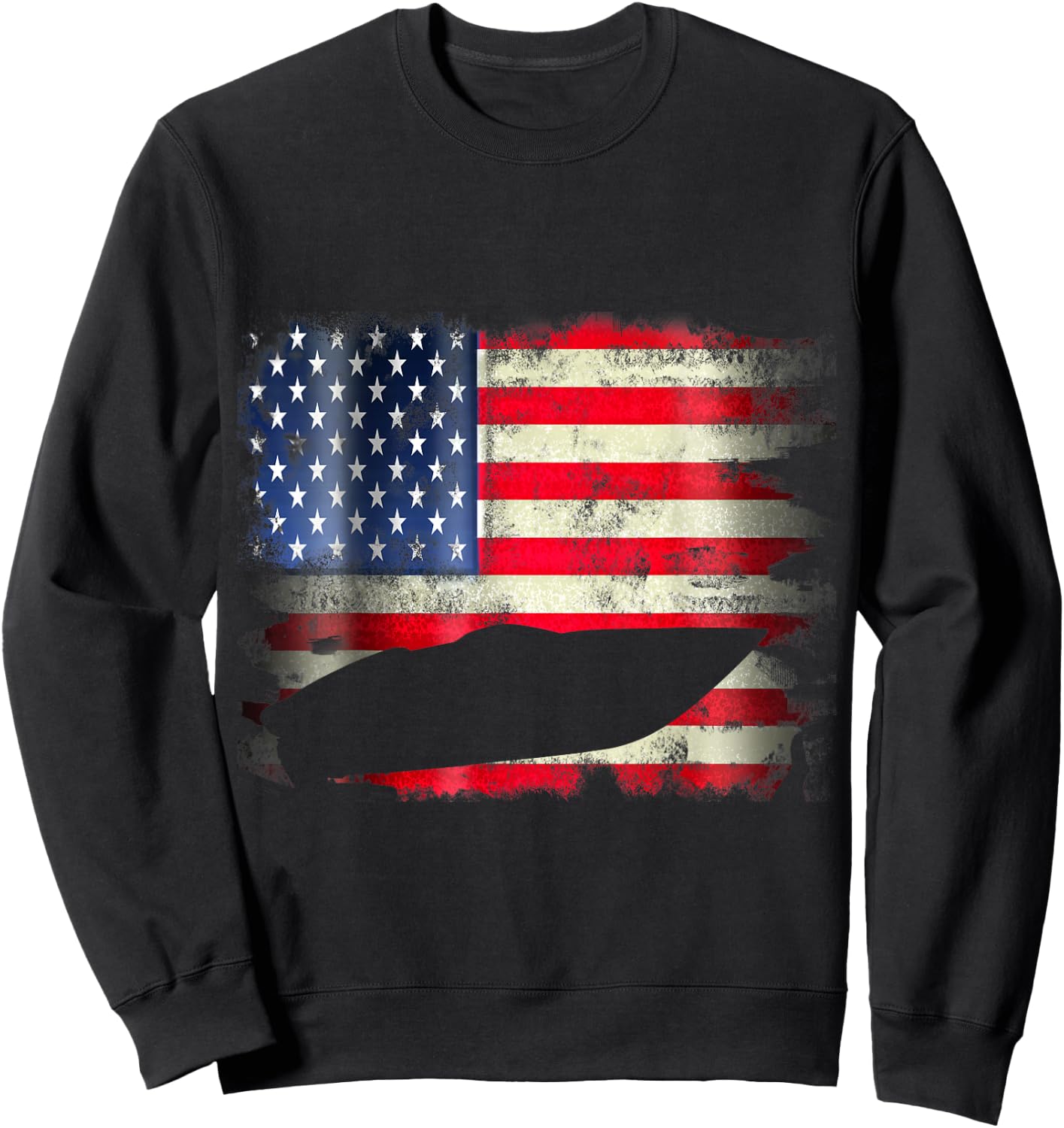 Motor Boat Patriotic USA American Flag 4th of July Gift Sweatshirt - Sweatshirt | Black