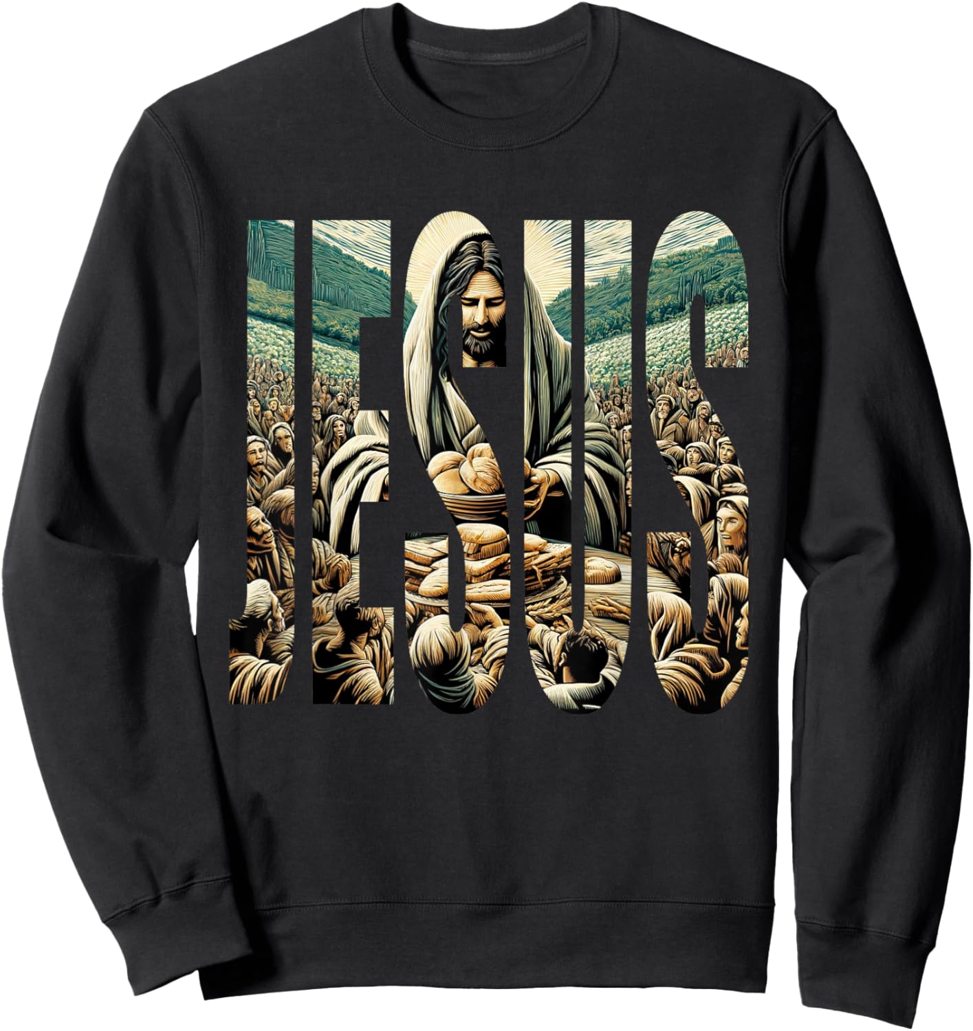 Jesus Miracle Feeding of Five Thousand People 5 + 2 Sweatshirt - Sweatshirt | Black