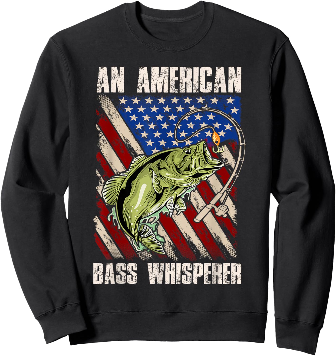 American Flag Bass Whisperer Fisherman Sweatshirt - Sweatshirt | Black