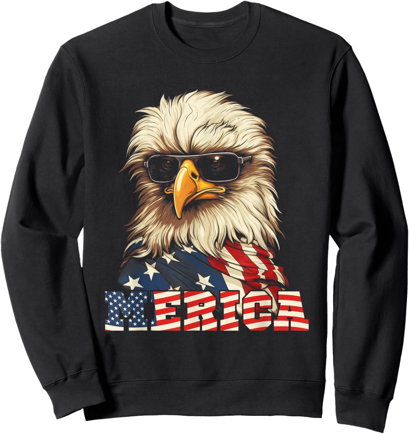 Merica USA American Flag Patriotic 4th of July Bald Eagle Sweatshirt - Sweatshirt | Black