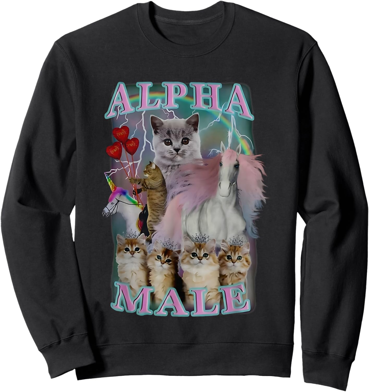 Alpha Male Meme Cat And Unicorn Funny Women Sweatshirt - Sweatshirt | Black