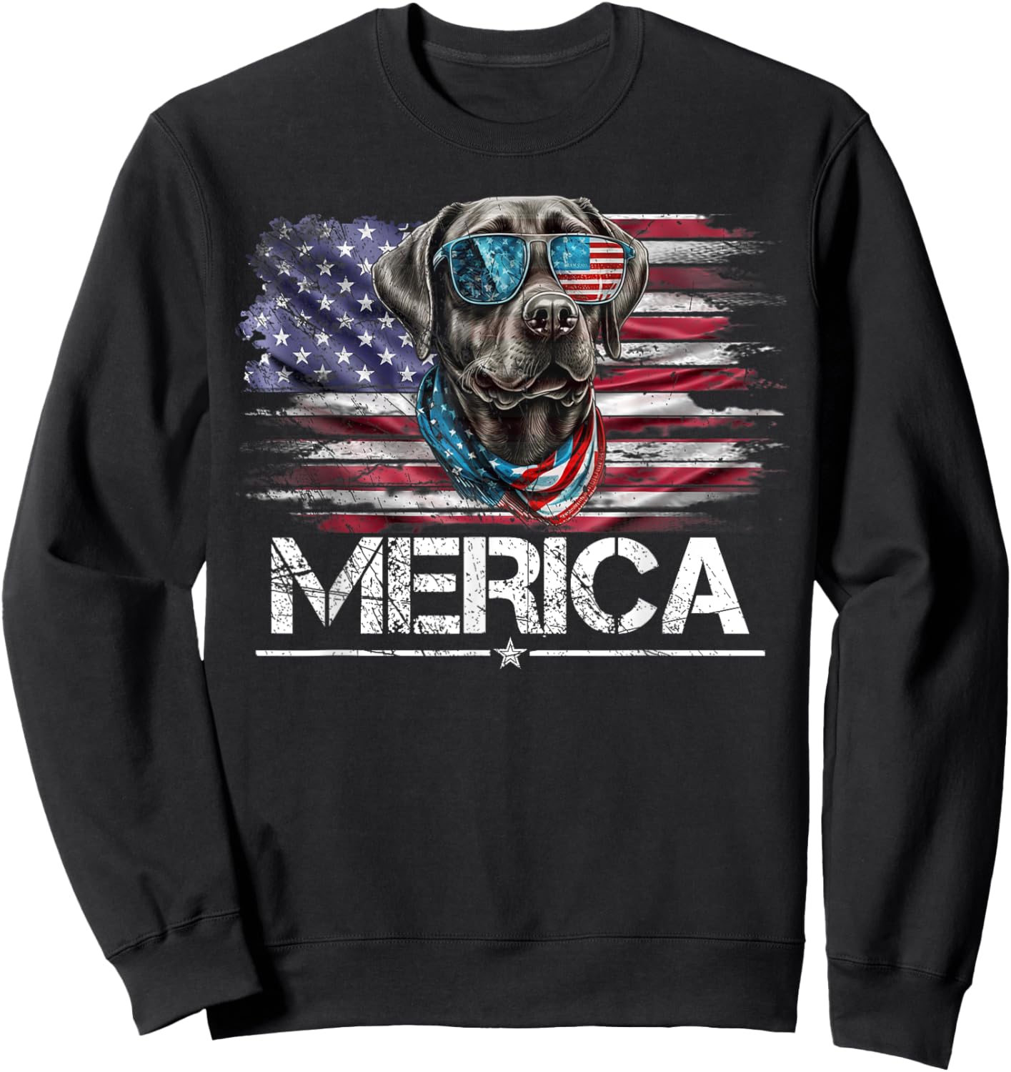 Vintage Labrador Dog, Merica Lab Dog USA Flag Funny Sweatshirt - Sweatshirt | Black