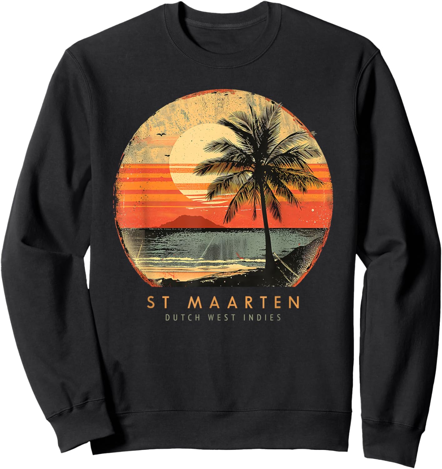 St. Maarten Caribbean Islands Palm Tree Vintage Beach Sweatshirt - Sweatshirt | Black
