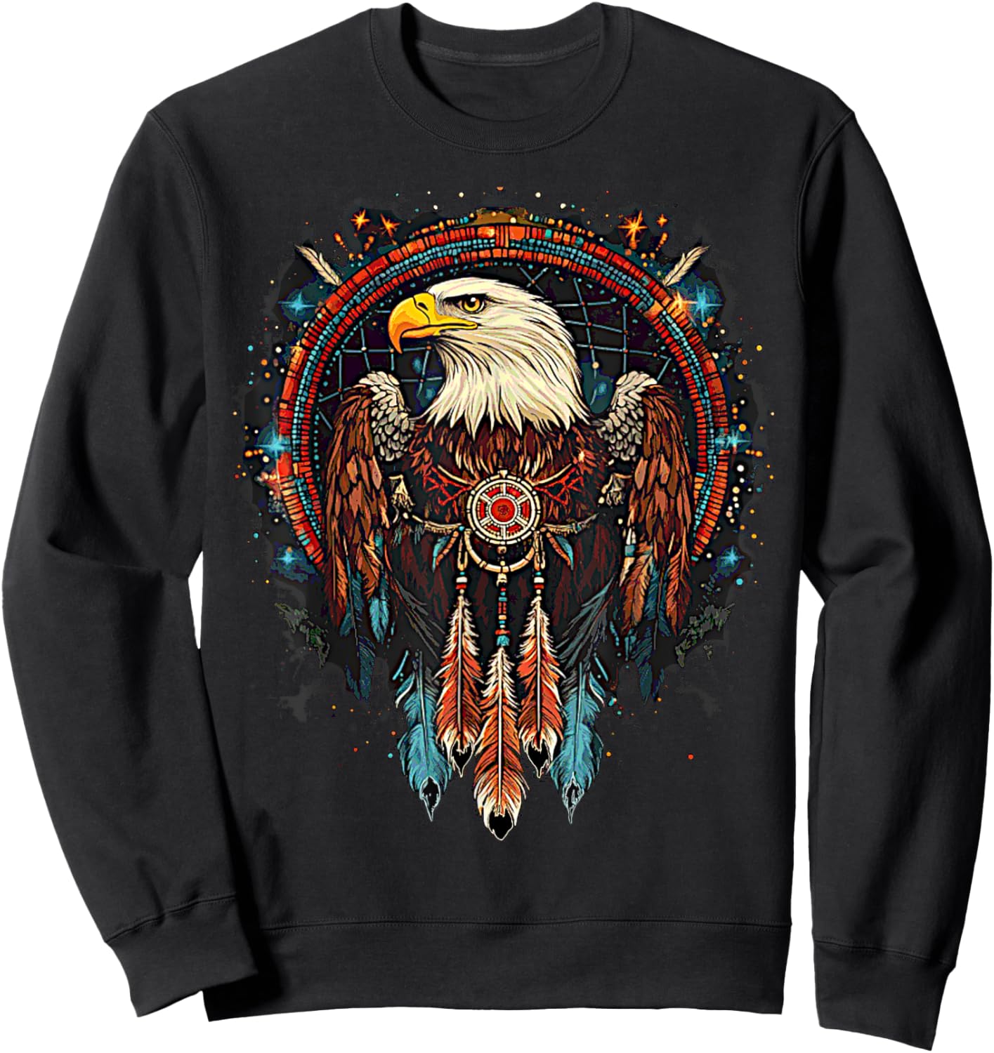 Native American Style Eagle Dream Catcher Indigenous Indian Sweatshirt - Sweatshirt | Black
