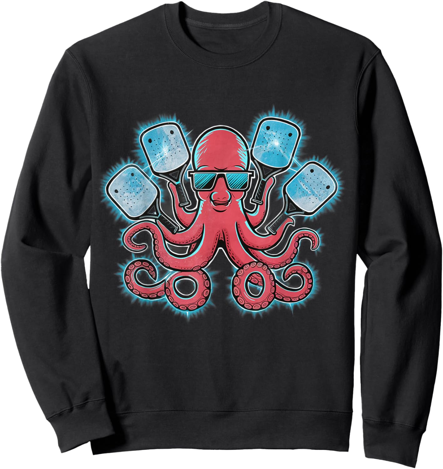Octopus Holding a Pickleball Paddle Sweatshirt - Sweatshirt | Black