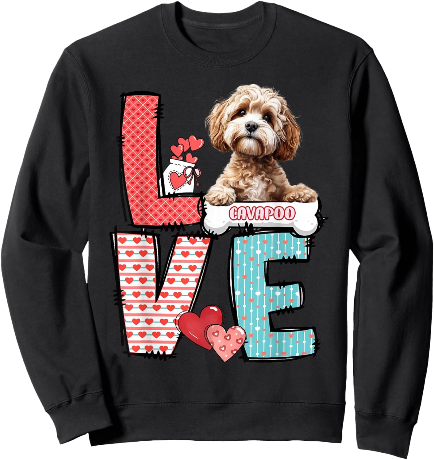 LOVE Cavapoo Dog Happy Valentines Day Sweatshirt - Sweatshirt | Black