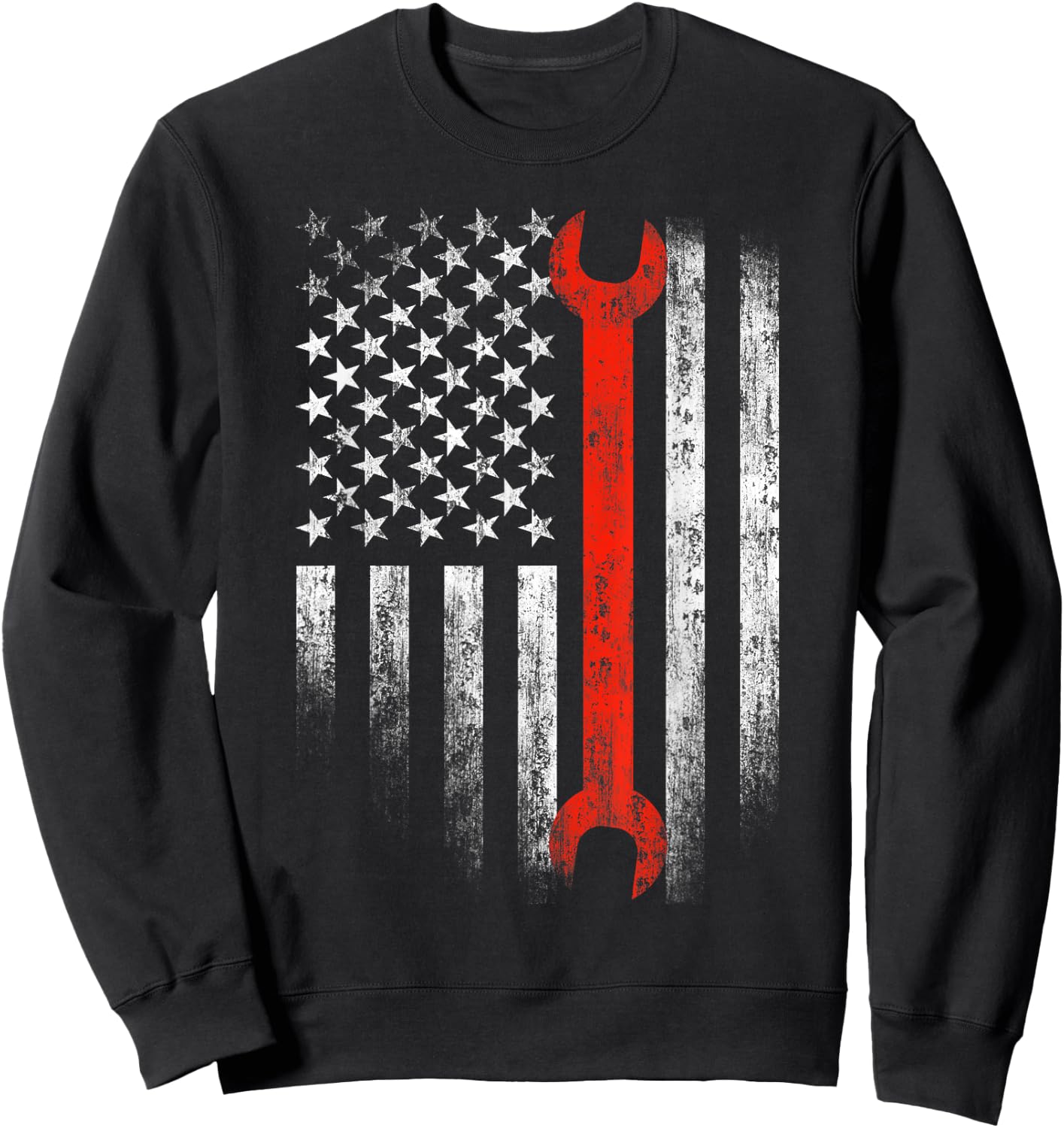 American Flag Mechanic Wrench Shirt Patriotic Car Van Tank Women Men Sweatshirt - Sweatshirt | Black