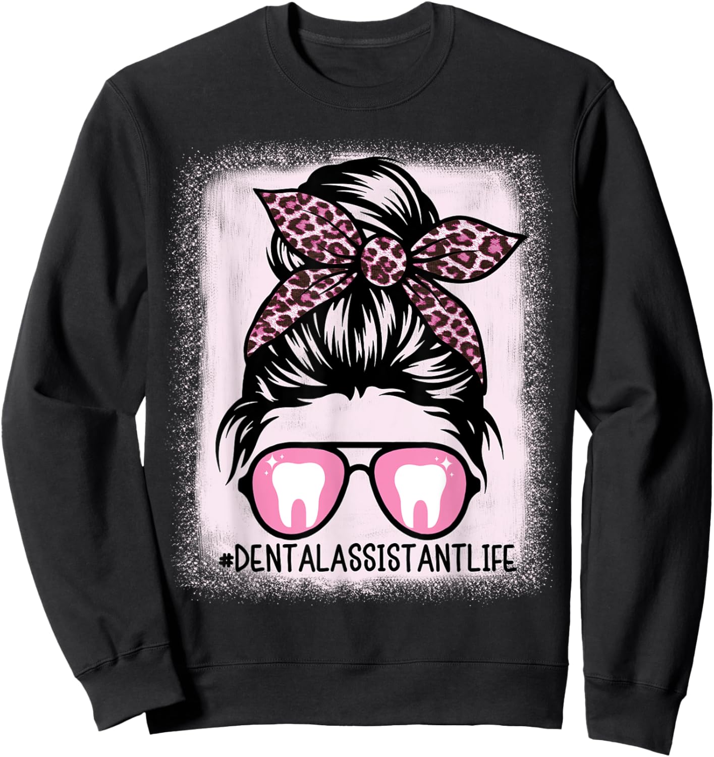 Women Dental Hygienist or Assistant Life Leopard Bleached Sweatshirt - Sweatshirt | Black