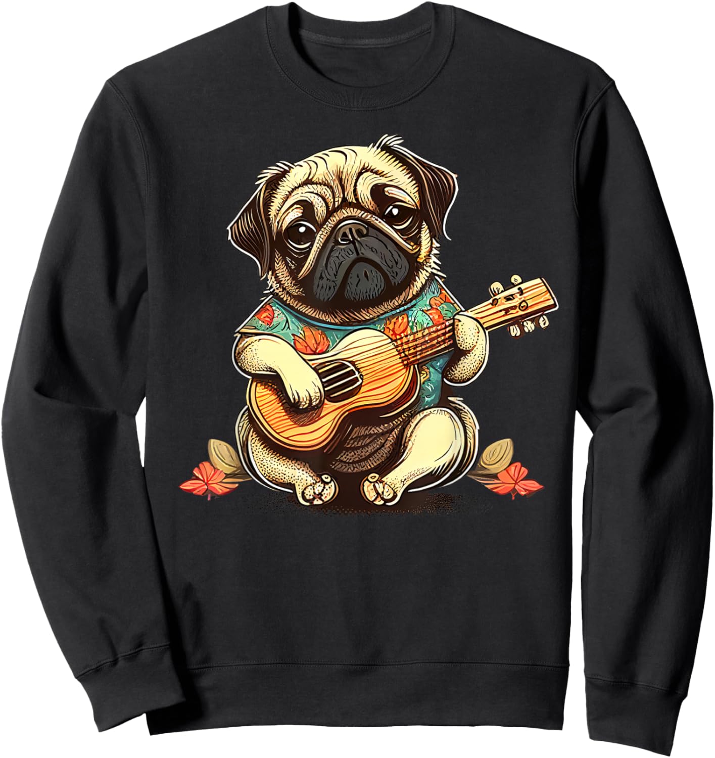 Pug Dog Playing Ukulele Sweatshirt - Sweatshirt | Black