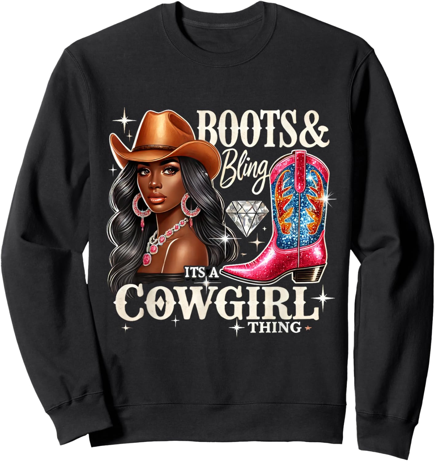 Boots & Bling its a Cowgirl Thing Cowgirl Melanin Rodeo Sweatshirt - Sweatshirt | Black