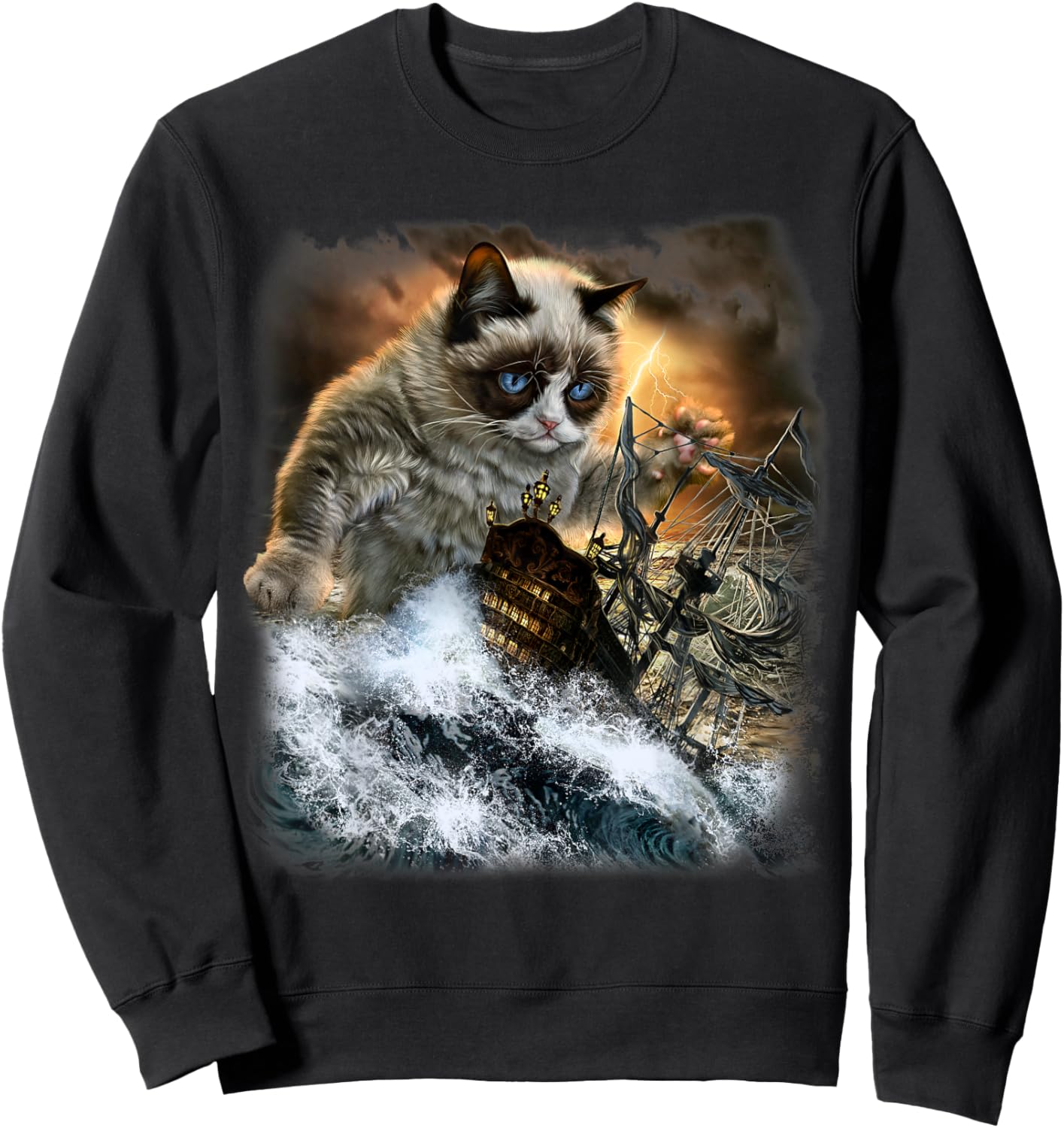 Giant Siamese Cat Ambush a Royal Navy Ship of the Line Sweatshirt - Sweatshirt | Black