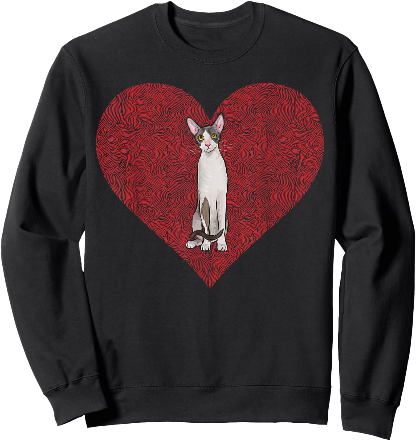 Cornish Rex Valentines Day Cat Love Fingerprint Men Women Sweatshirt - Sweatshirt | Black