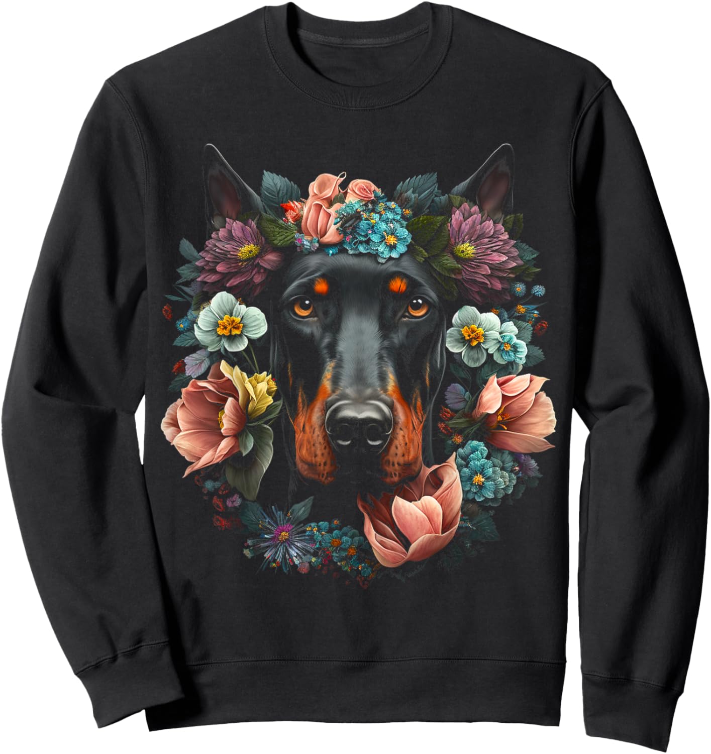Doberman Mom Floral Dog Lovers Sweatshirt - Sweatshirt | Black