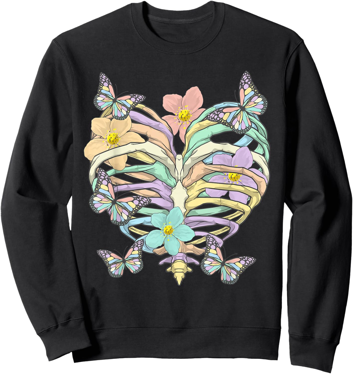 Pastel Goth Heart Ribcage Harajuku Goth Aesthetic Otaku Sweatshirt - Sweatshirt | Black