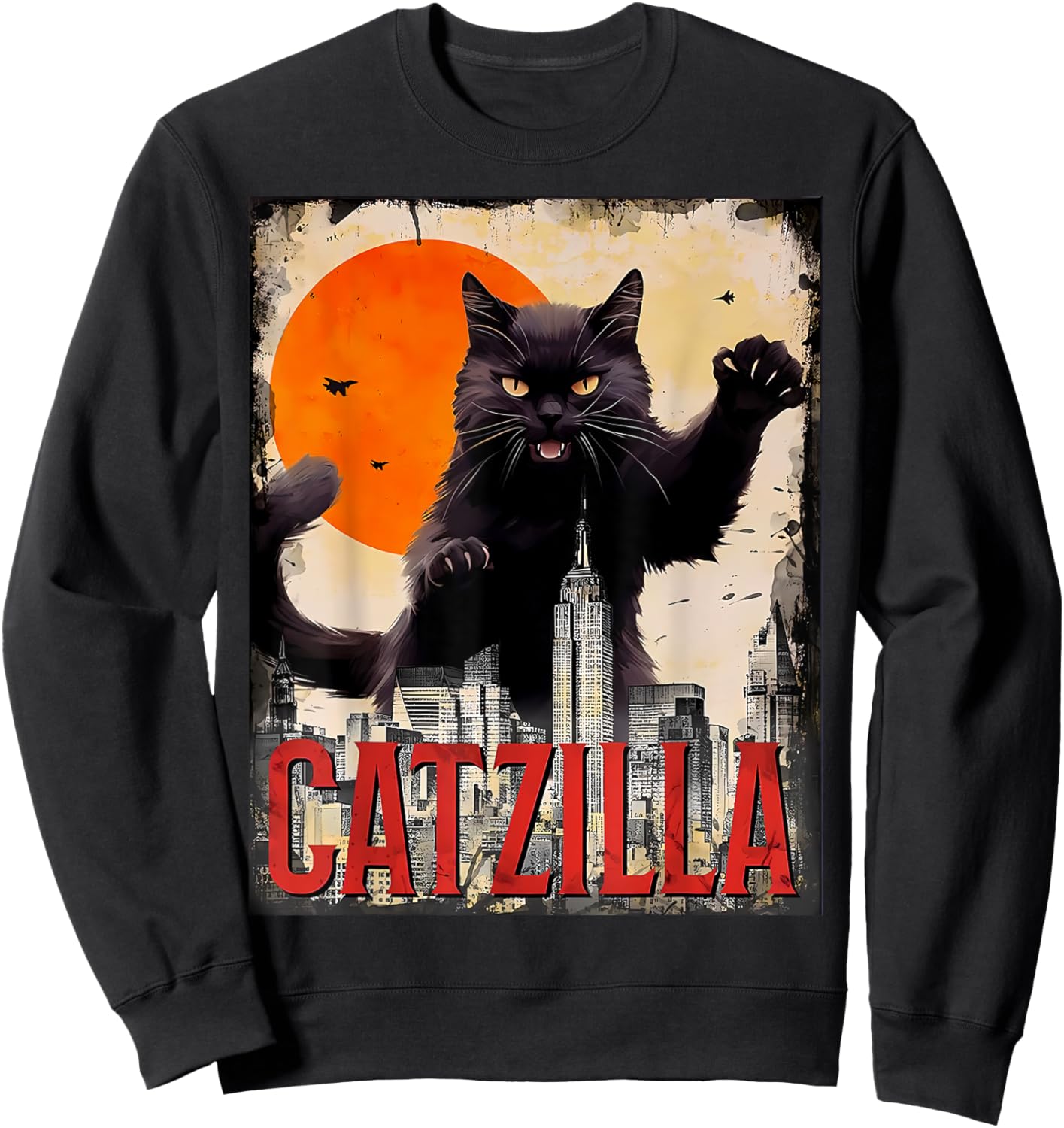 Catzilla Cat Art Funny Cat Gifts Sweatshirt - Sweatshirt | Black