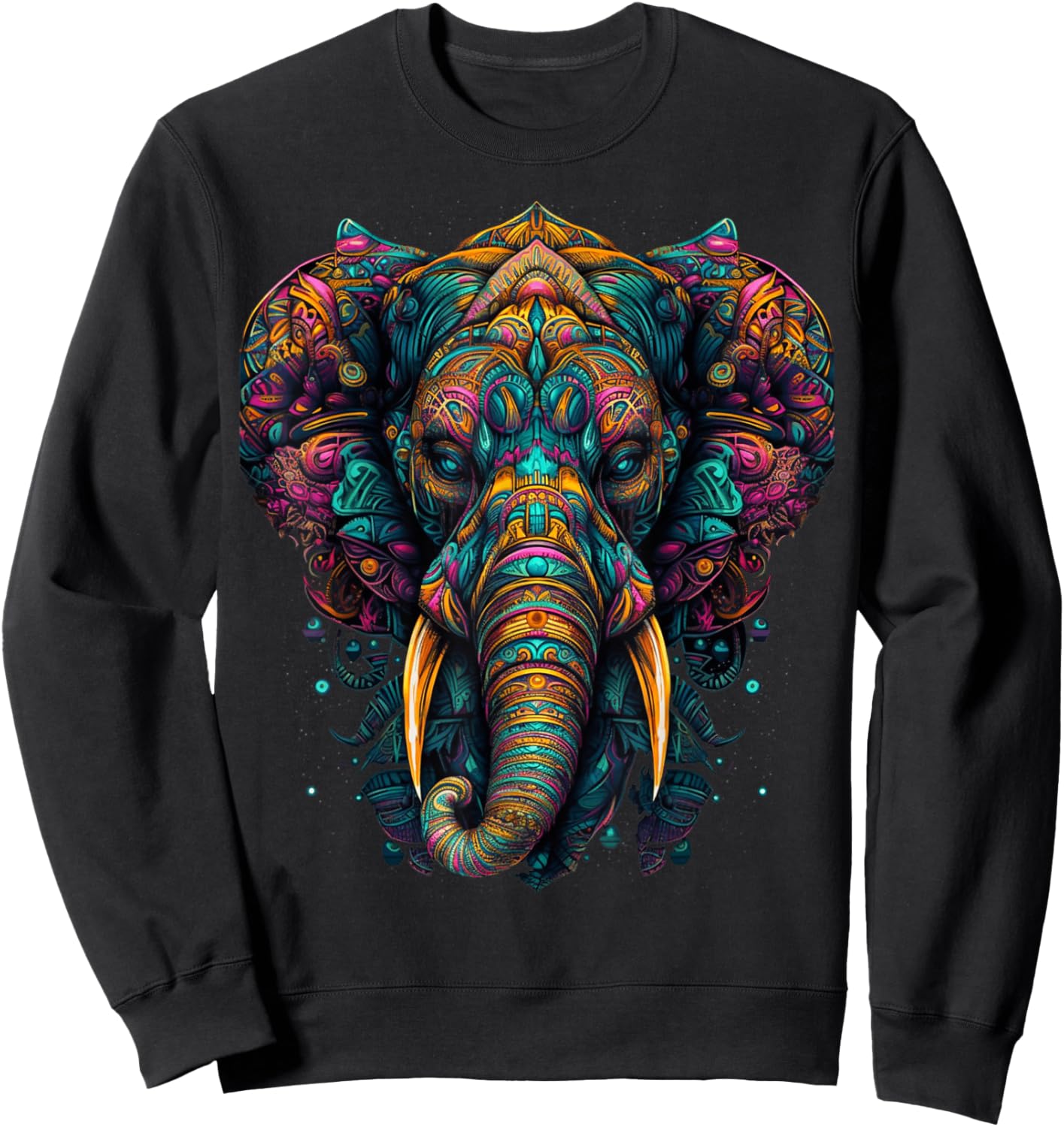 Colorful Elephant | Psychedelic Art Trippy Hippie Men Women Sweatshirt - Sweatshirt | Black
