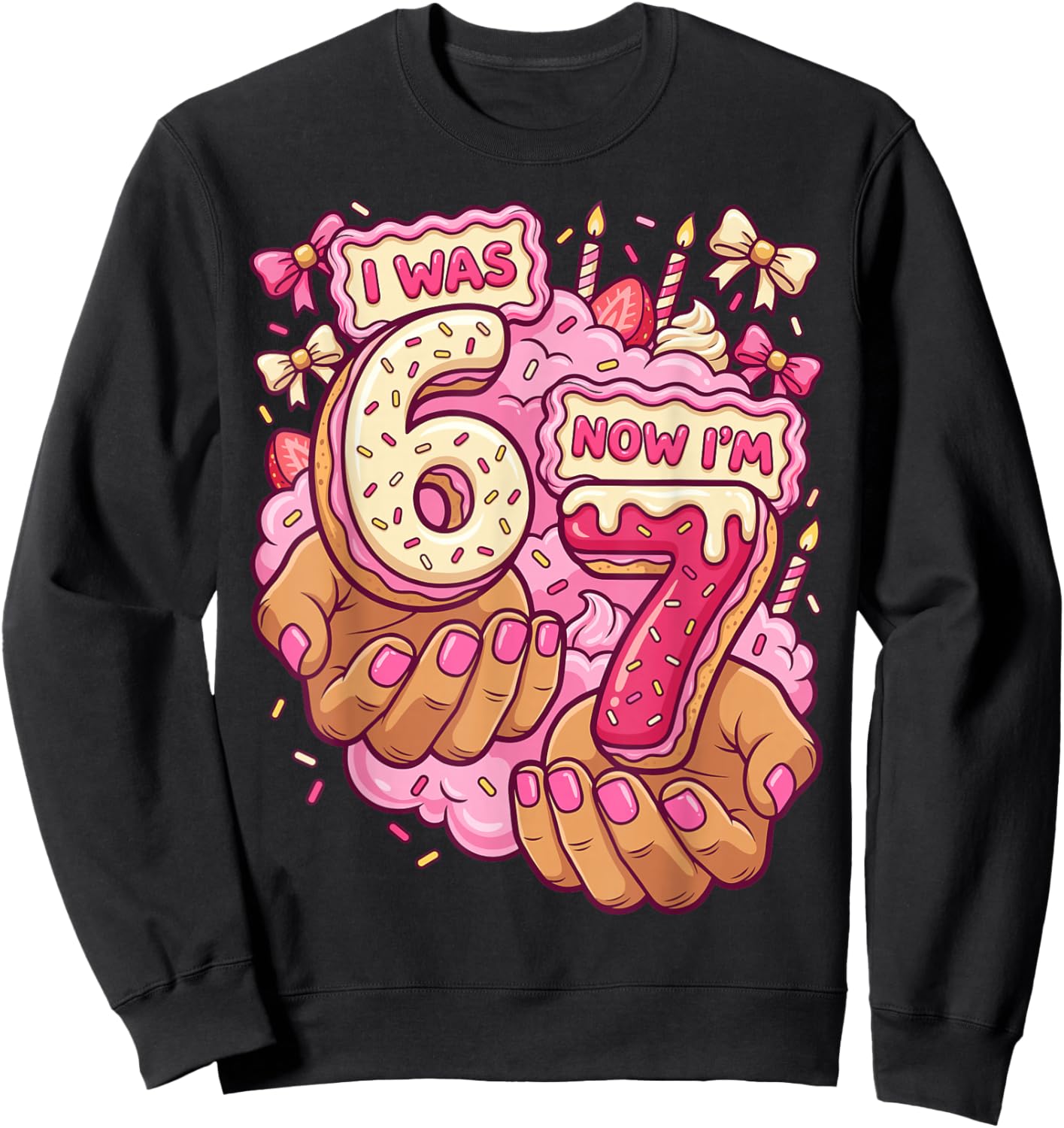 I was 6 Now I'm 7 7th Birthday 6 7 Birthday Girls Sweatshirt - Sweatshirt | Black