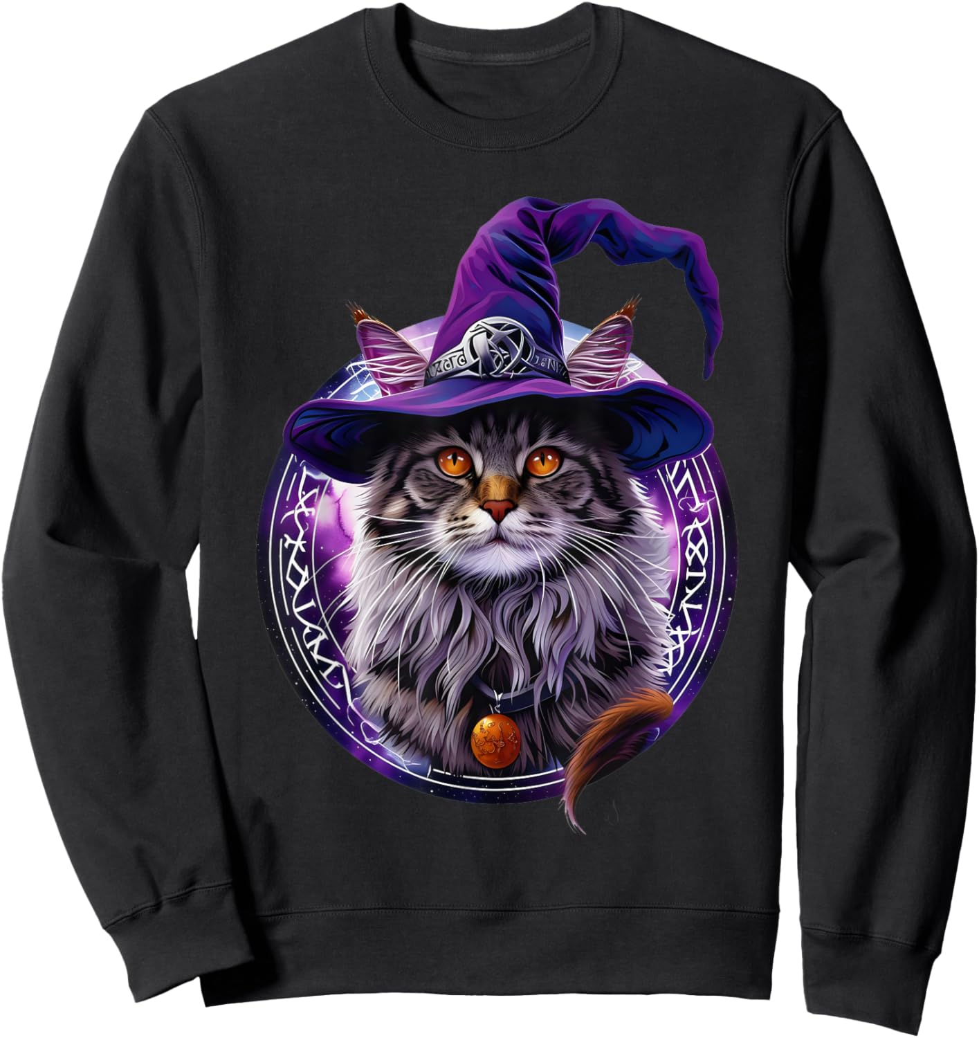 Magical Meowzard: Enchanting Halloween Wizard Cat Sweatshirt - Sweatshirt | Black