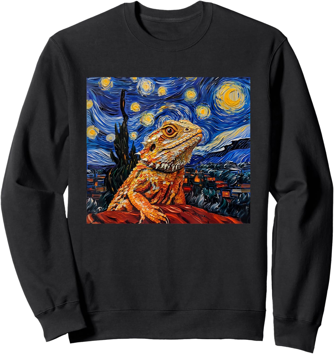 Tiny Dinosaur Beardie Starry Night Bearded Dragon Lover Sweatshirt - Sweatshirt | Black