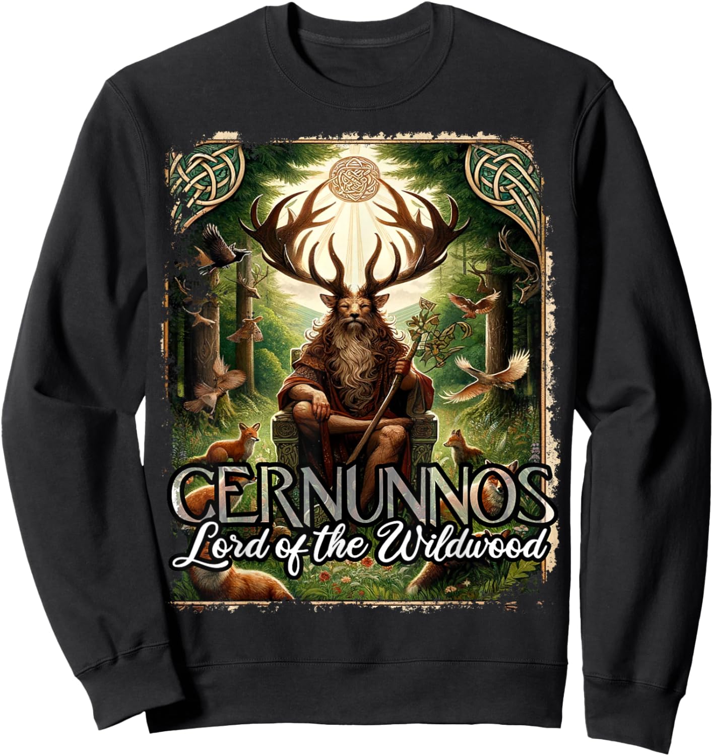 Cernunnos Lord of the Wildwood Antlered Nature Spirit Sweatshirt - Sweatshirt | Black