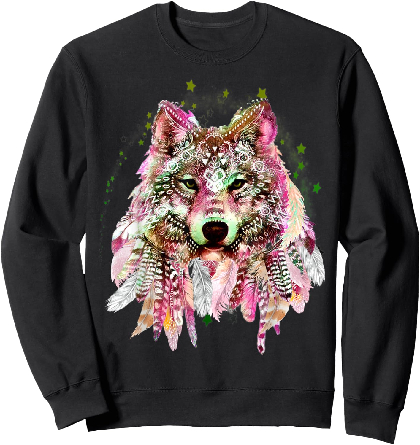 Native American Wolf Head Tribal Bohemian Tattoo Art Sweatshirt - Sweatshirt | Black
