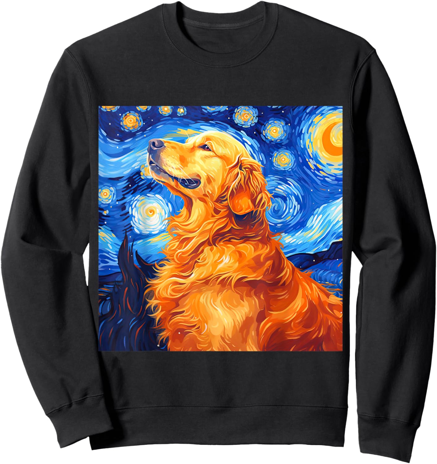 Golden Retriever Dog Starry Night Vincent Van Gogh Painting Women Kids Sweatshirt - Sweatshirt | Black