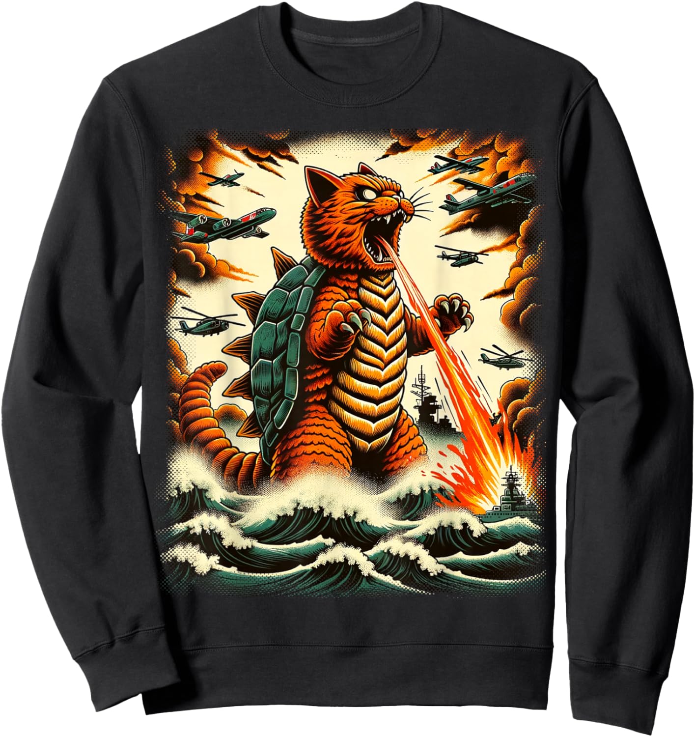 Cat Turtle Monster Kaiju Japanese Monster Funny Anime Manga Sweatshirt - Sweatshirt | Black
