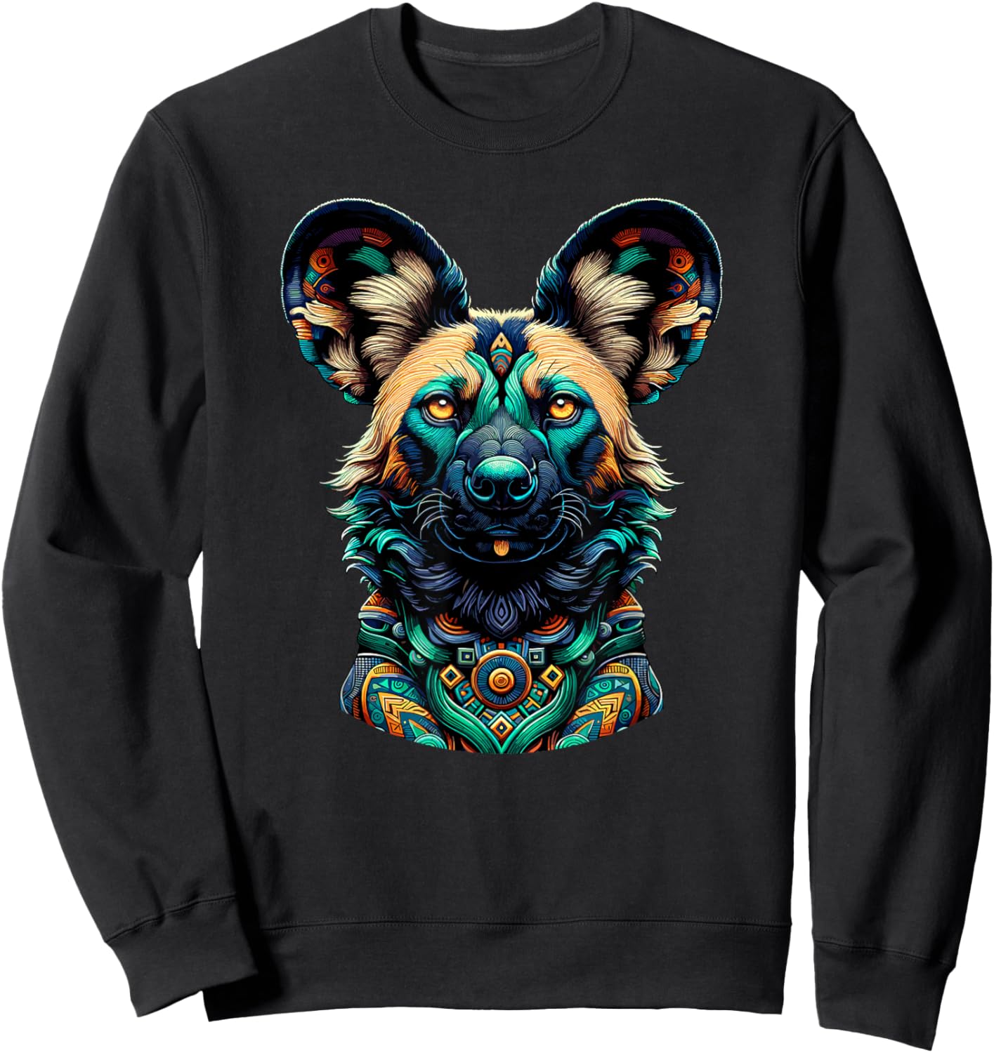 Mandala Art African Wild Dog Painted Dog Sweatshirt - Sweatshirt | Black