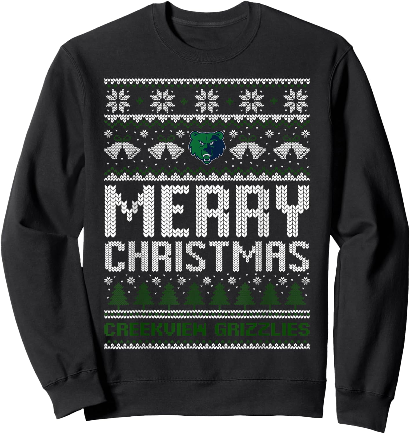 Creekview Grizzlies Logo Merry Christmas Ugly Sweater HS Sweatshirt - Sweatshirt | Black