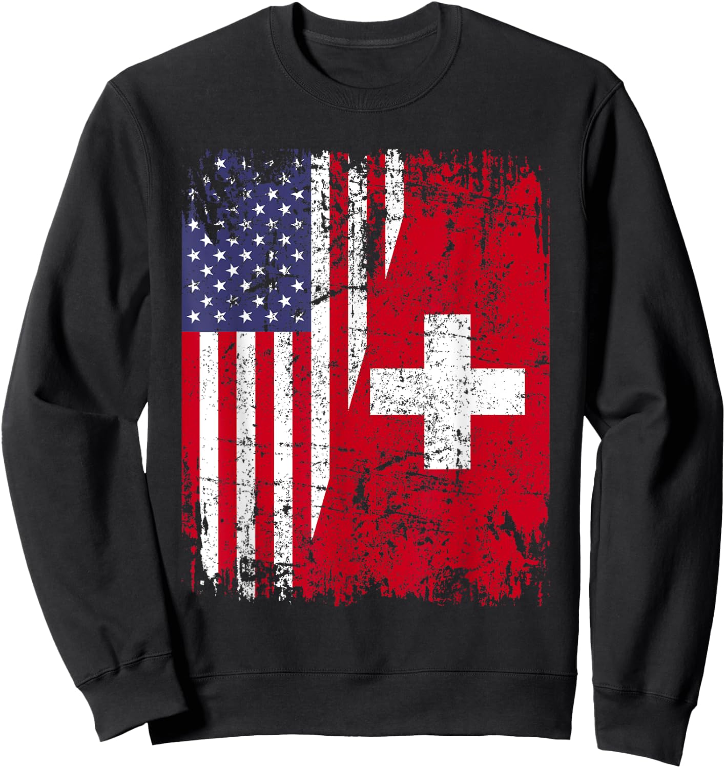 SWISS ROOTS | Half American Flag | SWITZERLAND Women Kids Men Sweatshirt - Sweatshirt | Black