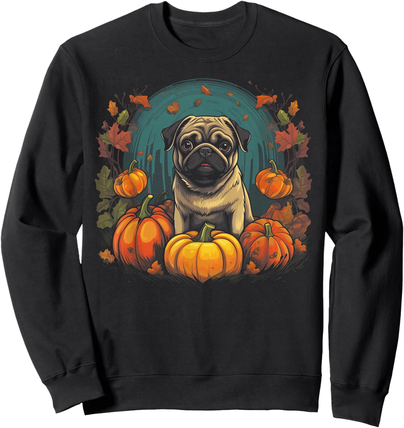 Pug Dog - Pumpkin Thanksgiving Fall Halloween Sweatshirt - Sweatshirt | Black