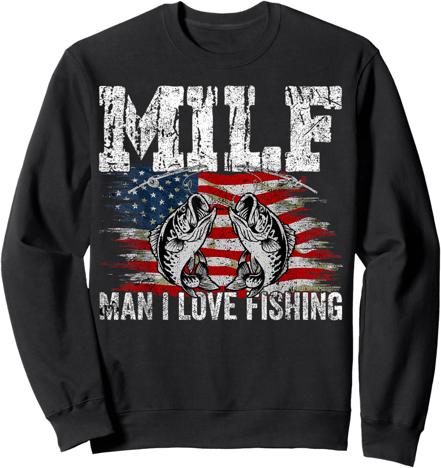 Vintage retro M.I.L.F Man I Love Fishing Funny Fishing MILF Sweatshirt - Sweatshirt | Black