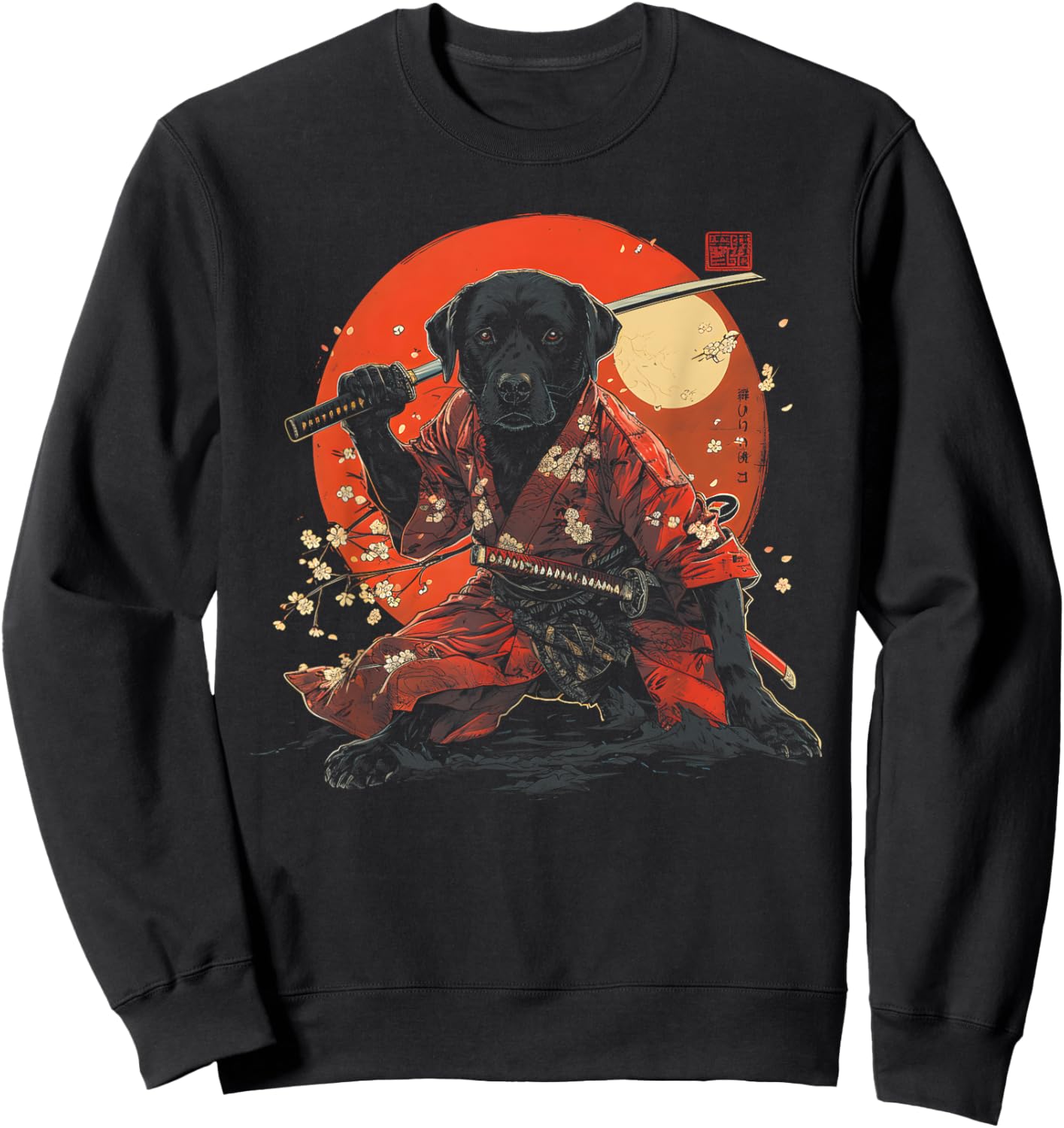 Labrador Retriever Dad Cute Japanese Anime Stuff Samurai Dog Women Kids Sweatshirt - Sweatshirt | Black