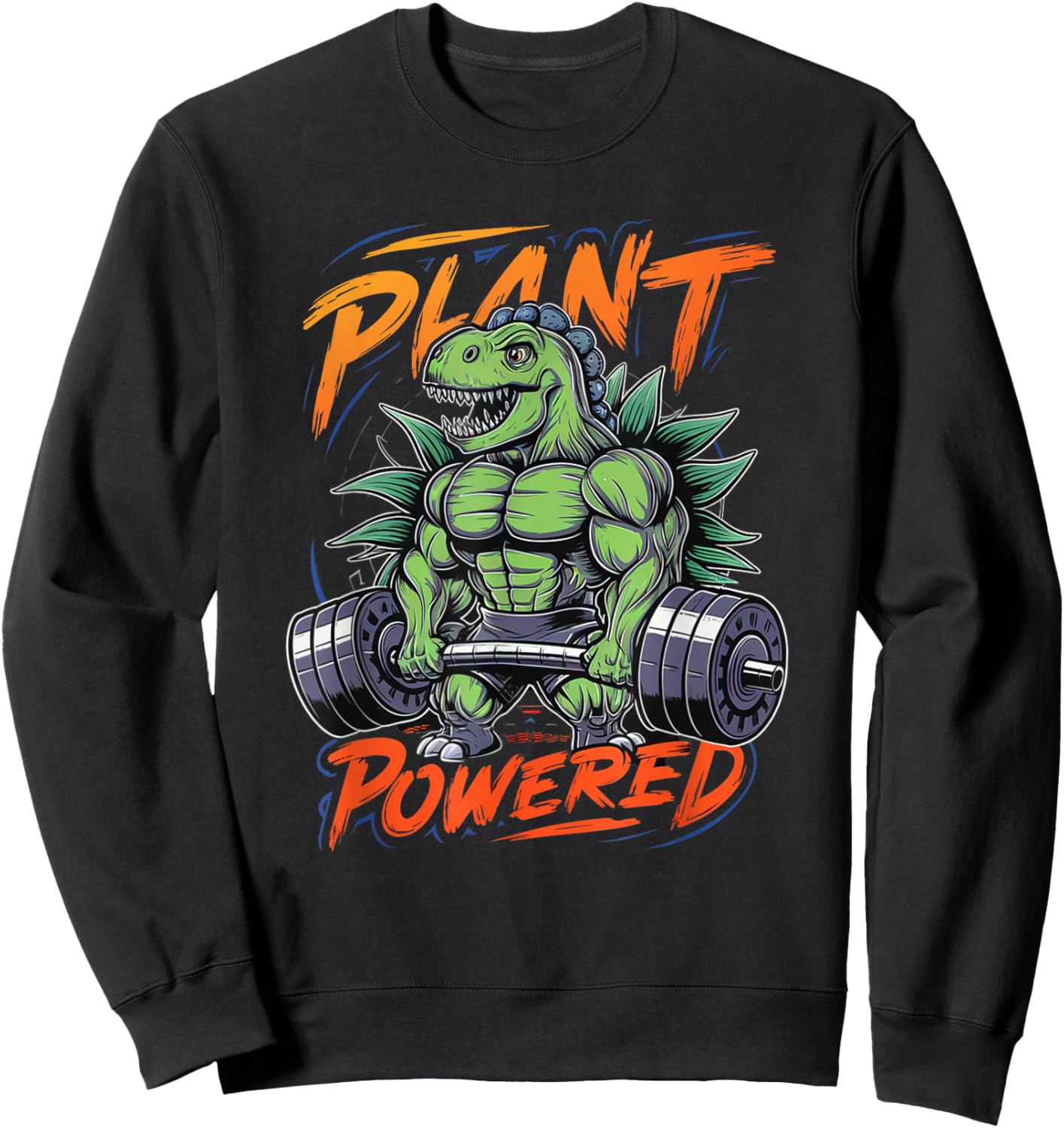 Plant Powered Dinosaur Vegan Powerlifting Gym Weightlifting Sweatshirt - Sweatshirt | Black