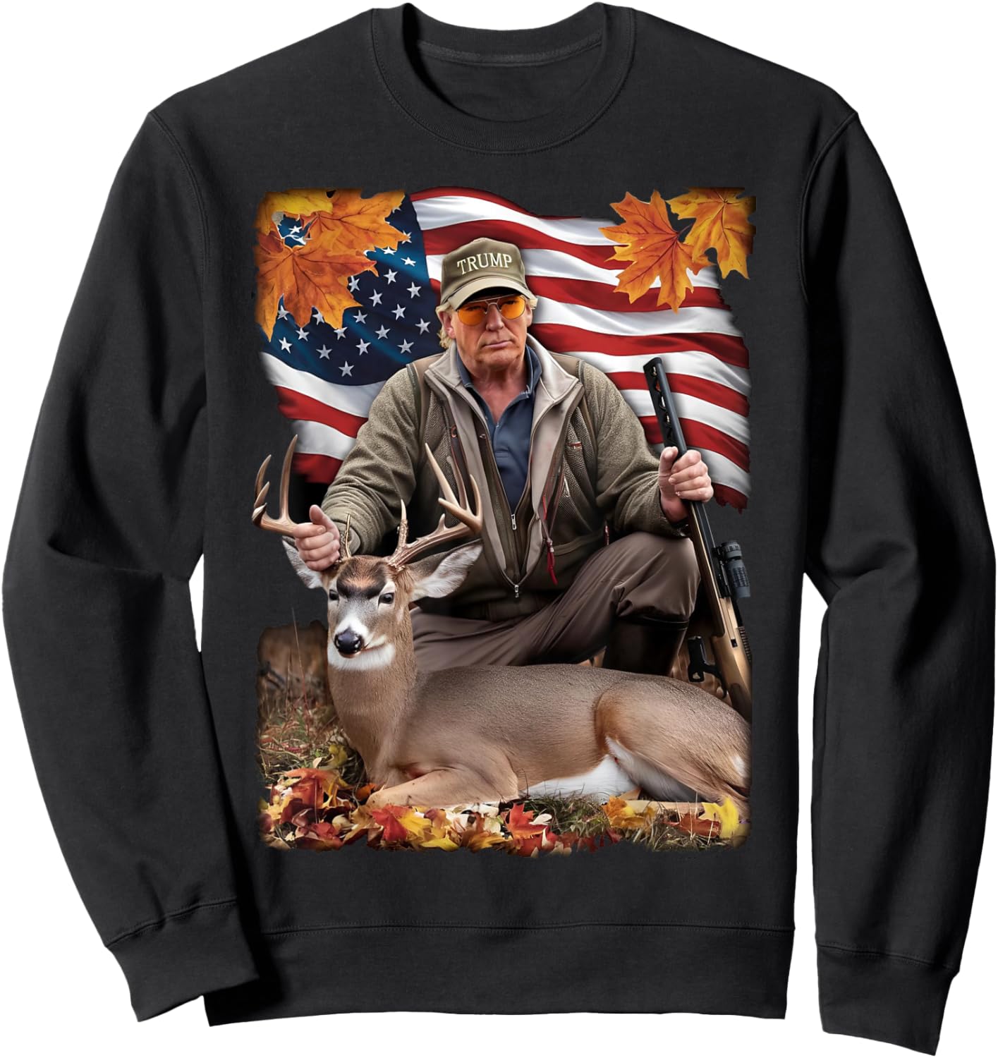 Vintage USA Flag Trump Hunting Deer Hunting Deer Season Sweatshirt - Sweatshirt | Black