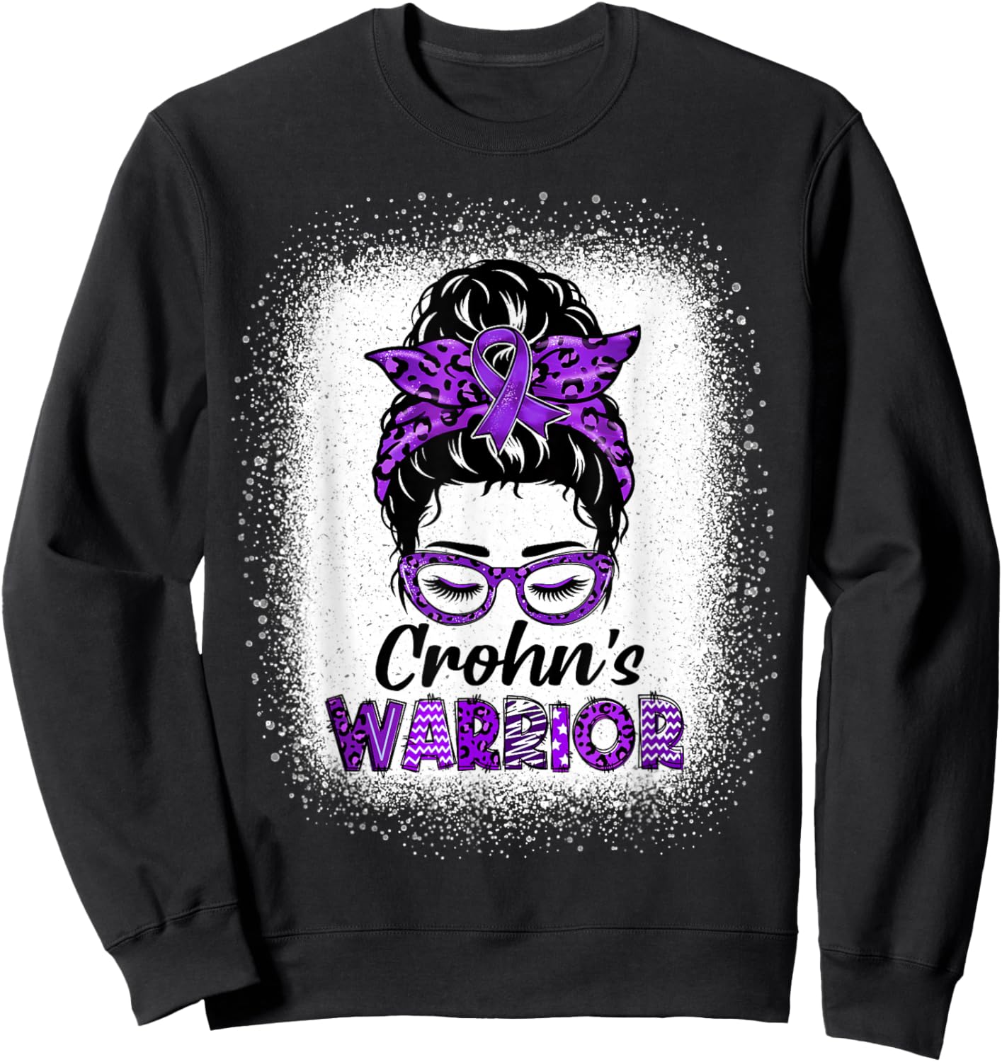 Crohns Disease Warrior Women Messy Bun Crohn's Awareness Sweatshirt - Sweatshirt | Black
