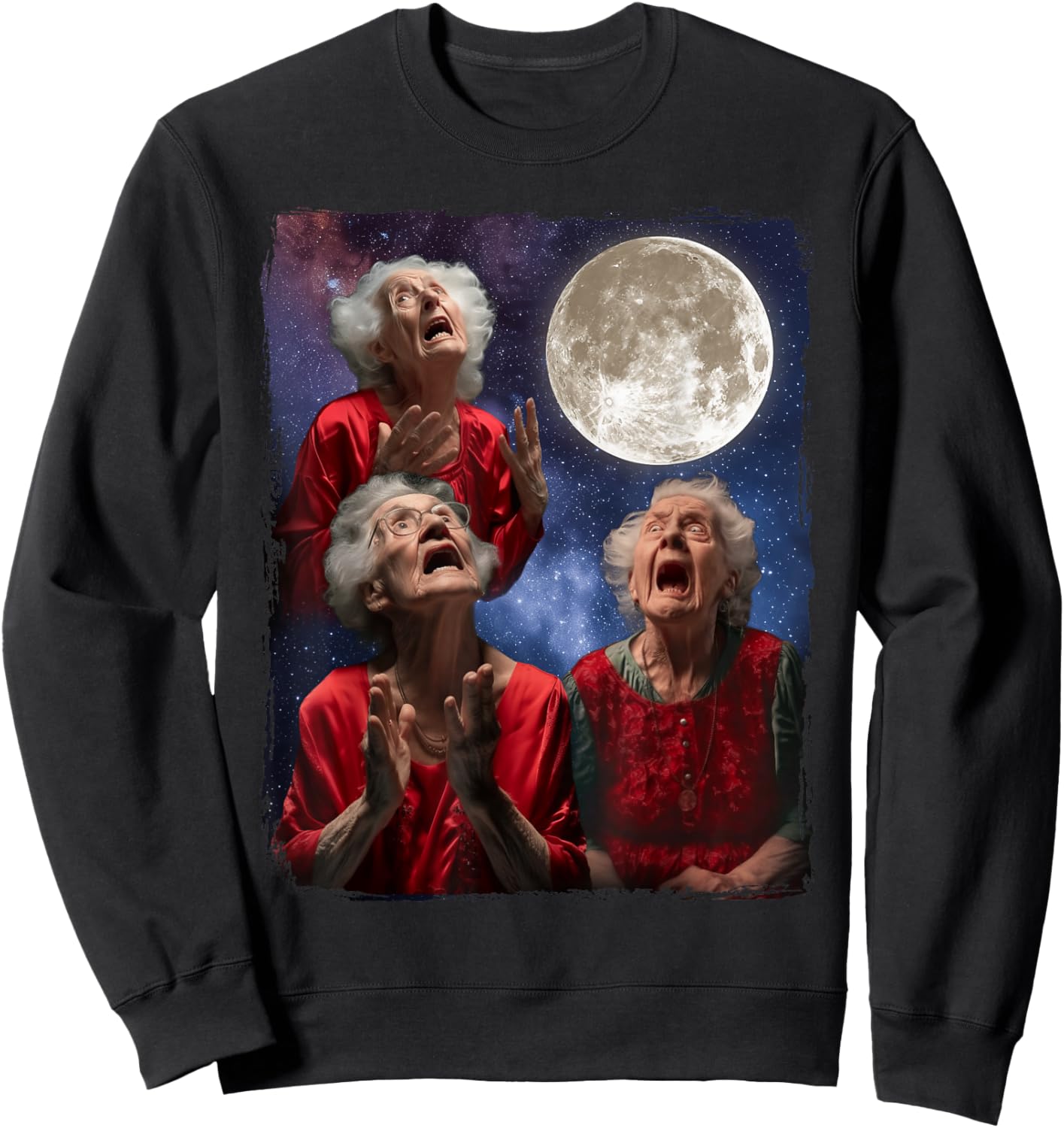 Grandma Howling At Moon Three Granny Moon Sweatshirt - Sweatshirt | Black