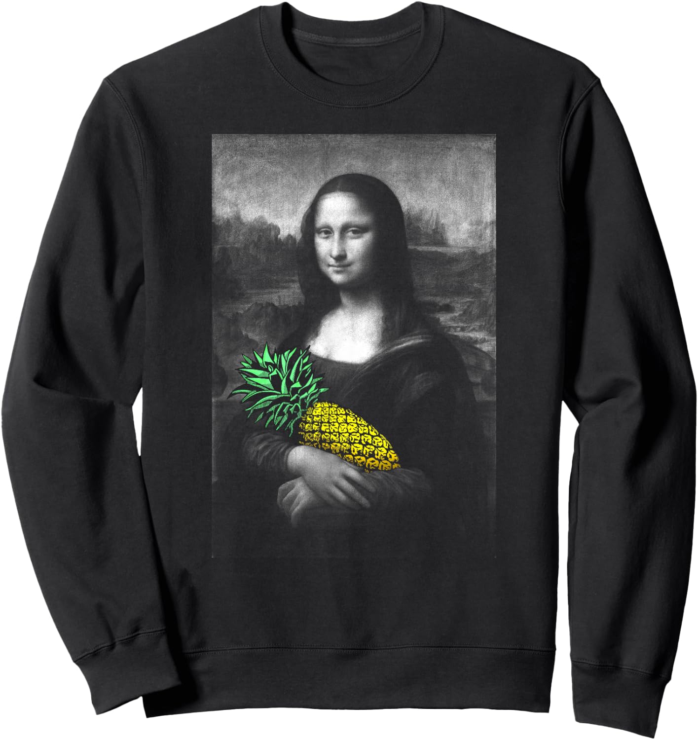 Mona Lisa with Pineapple Funny Mashup Sweatshirt - Sweatshirt | Black