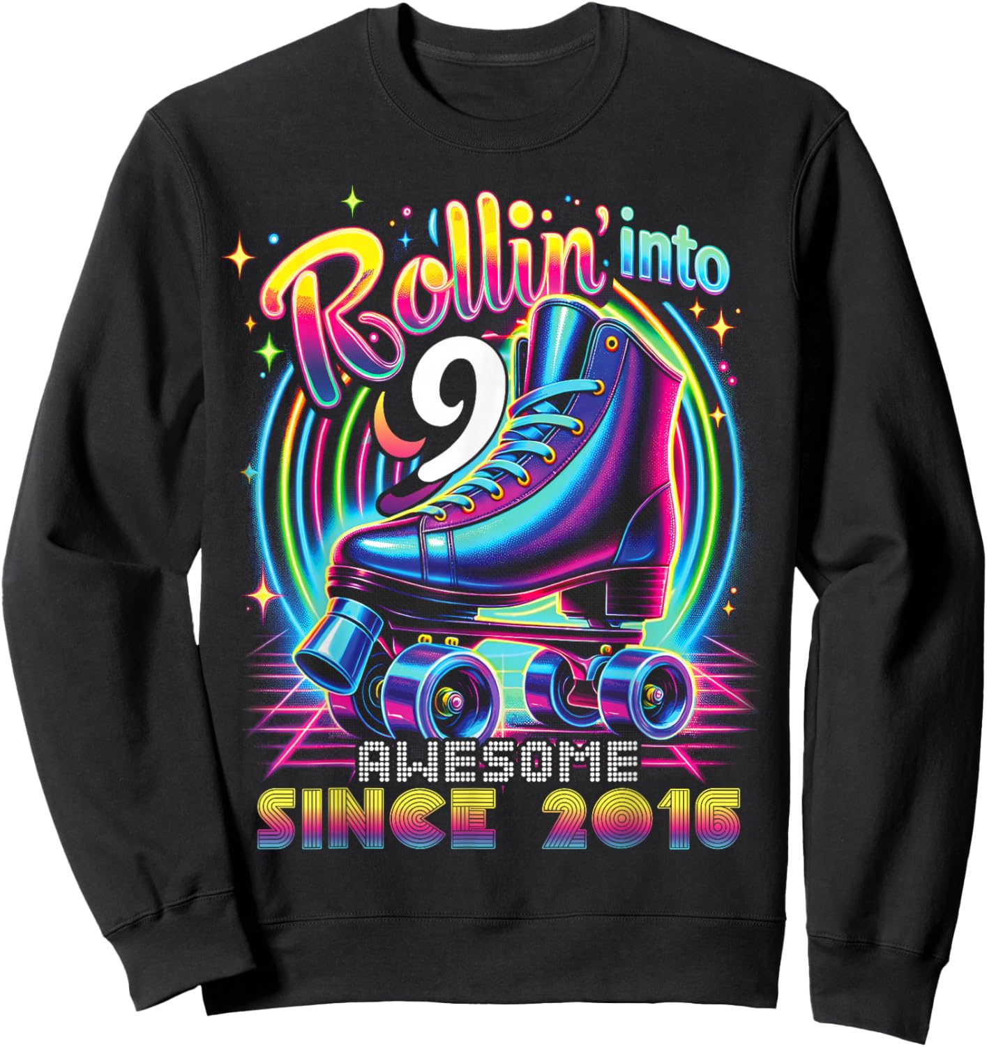 Birthday Roller Skating 9th Girls Rollin into 9 Skate Party Sweatshirt - Sweatshirt | Black