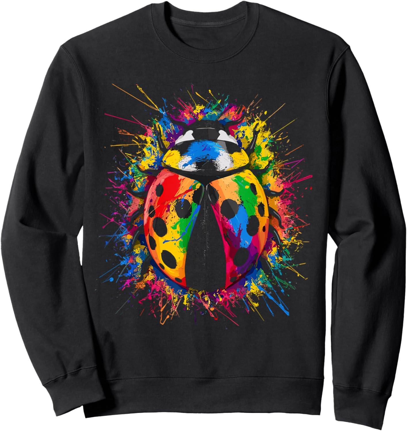 Colorful Paint Splash Ladybug Art Graphic Sweatshirt - Sweatshirt | Black