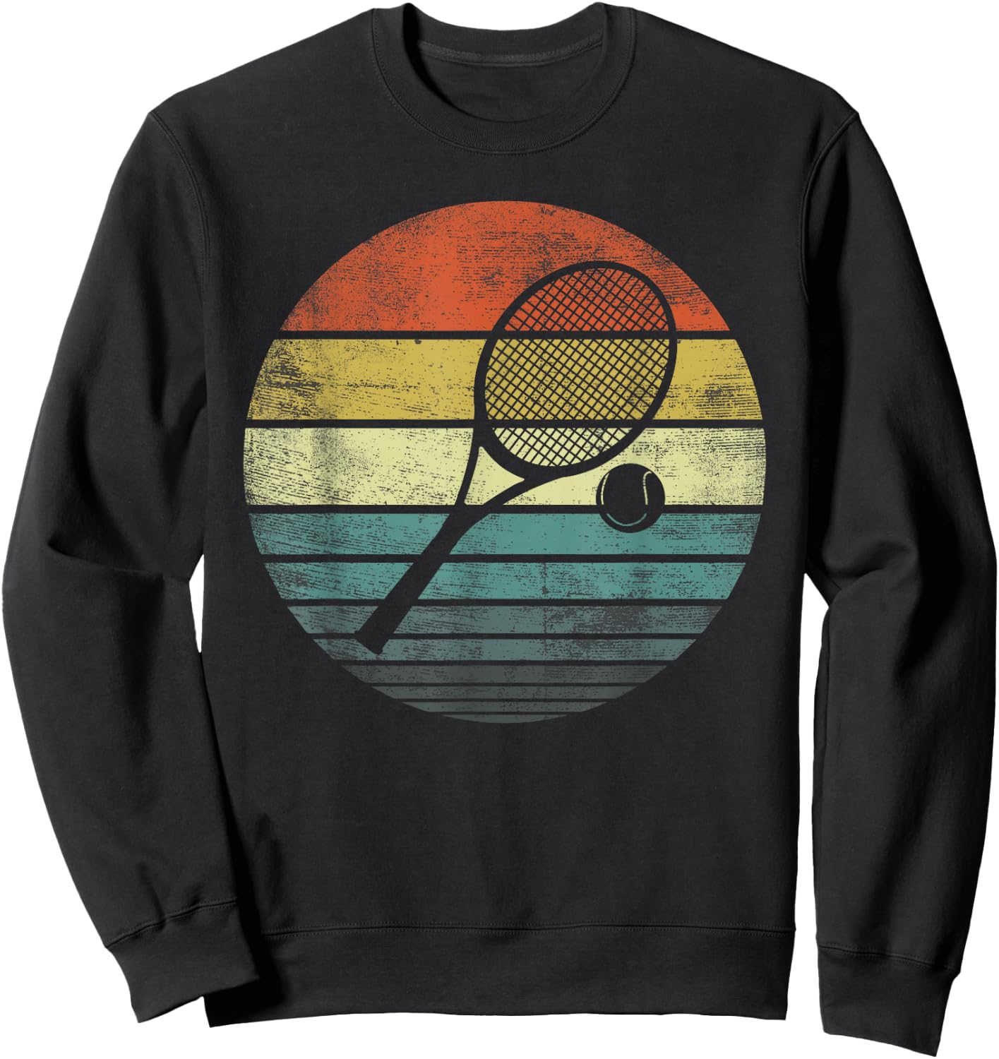 Tennis Player Gifts Retro Sunset Tennis Racquet & Ball Coach Sweatshirt - Sweatshirt | Black