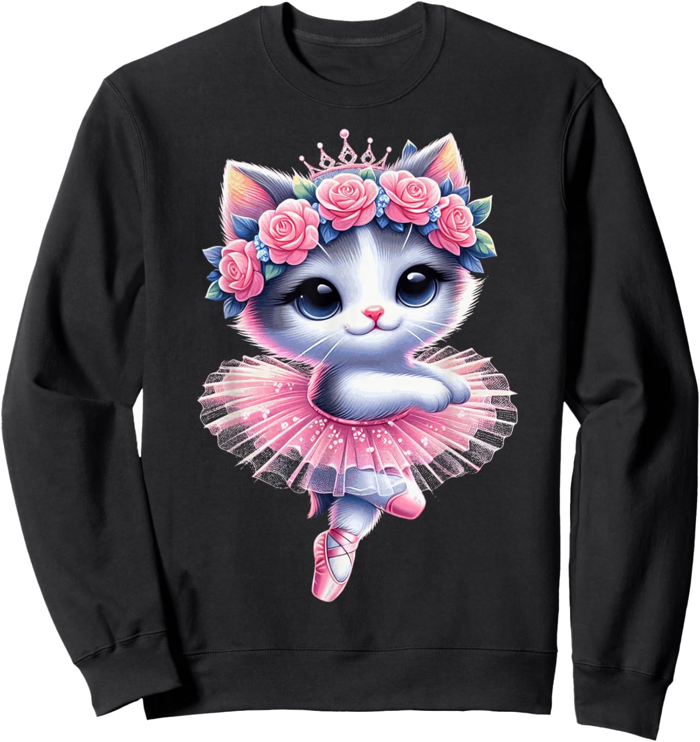 Cute Ballet Kitten Ballerina Cat Dancing Gracefully Tutu Art Sweatshirt - Sweatshirt | Black