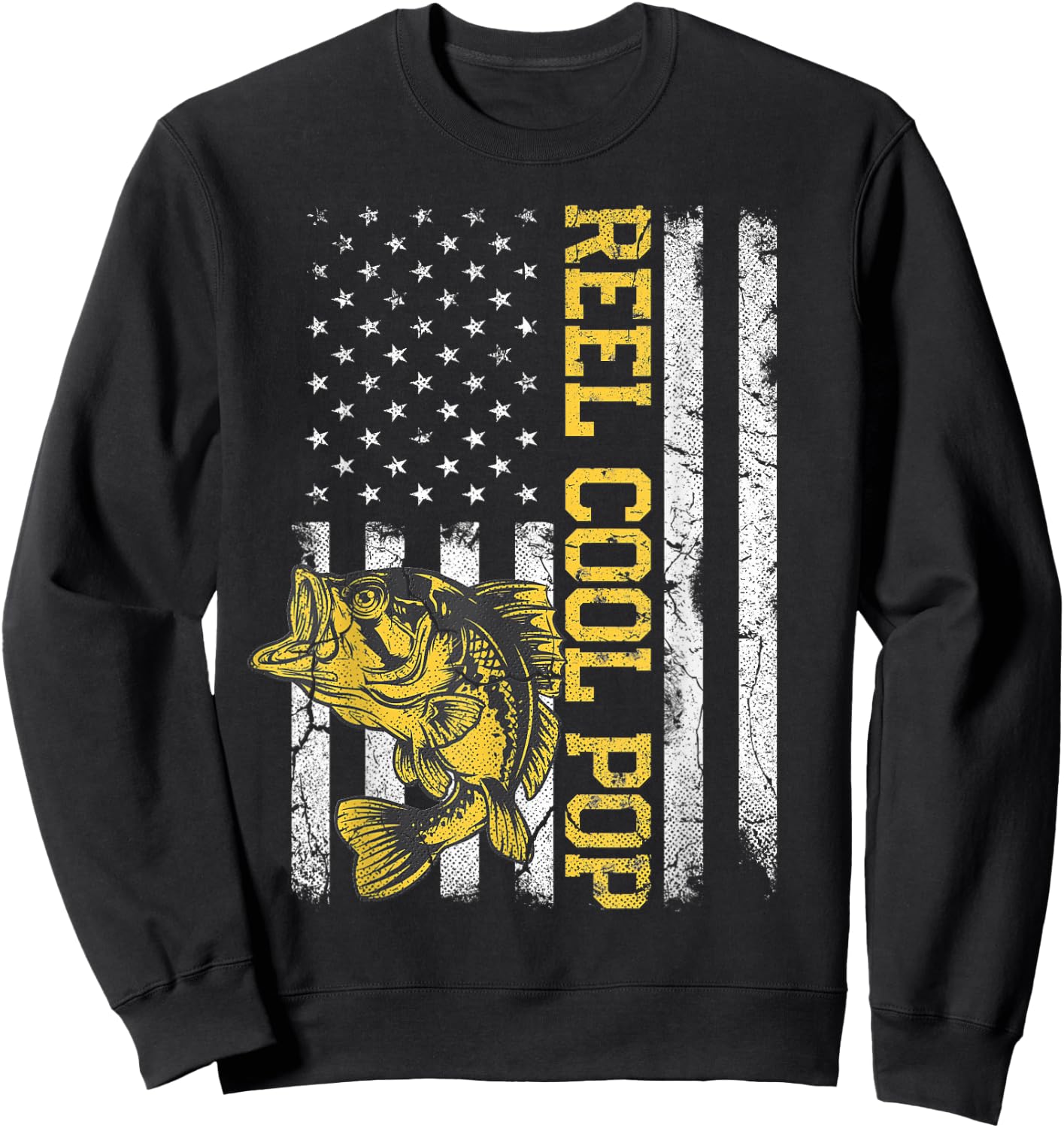 Father's Day Gift Fishing Reel Cool Pop American Flag Dad Sweatshirt - Sweatshirt | Black
