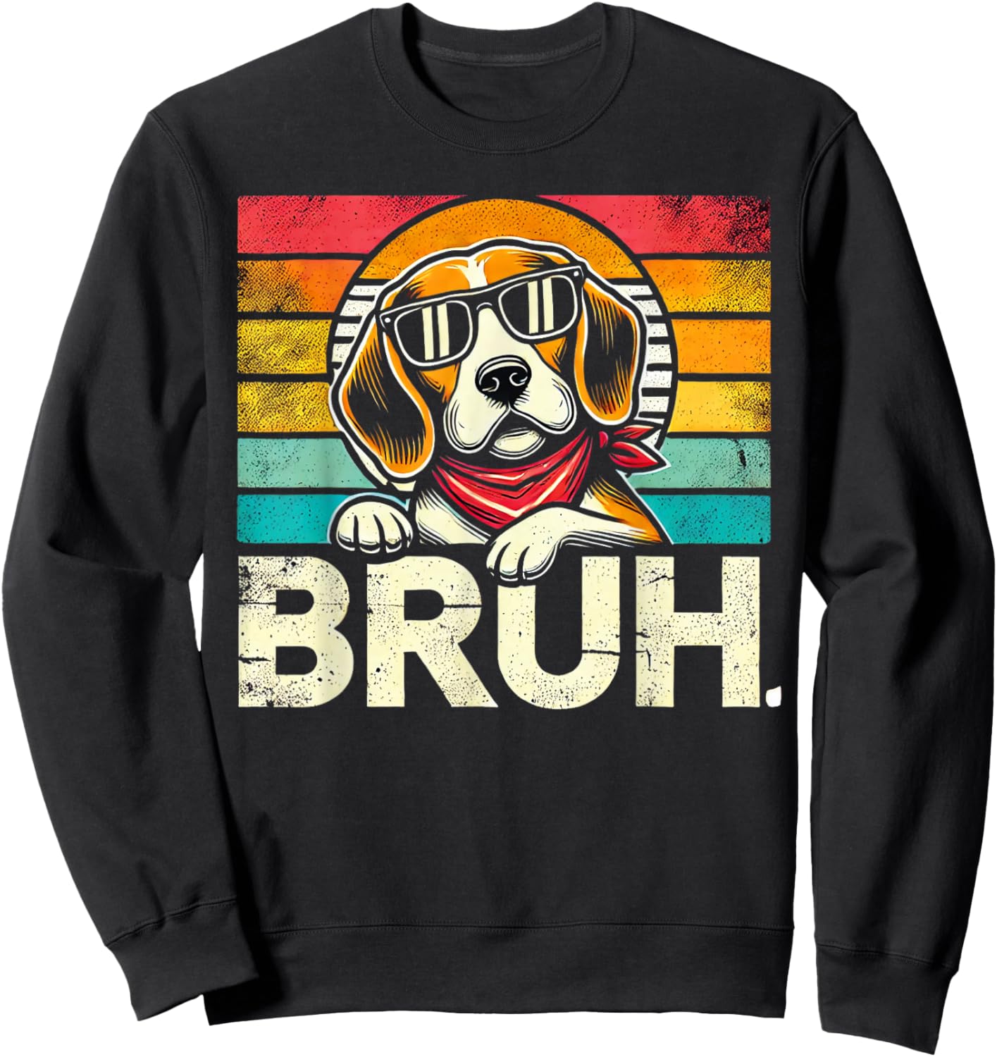 Bruh Retro Vintage 80s Dog Sunglasses BRUH Funny Bruh Beagle Sweatshirt - Sweatshirt | Black
